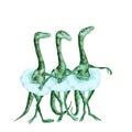 Group of little dinosaurs ballerinas in tutu, hand drawn watercolor Royalty Free Stock Photo