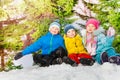 Group of little kids in the snow park at winter Royalty Free Stock Photo