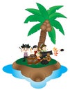 Group of Little Pirates with Cannon Ball on Island