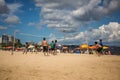 Local Brazilians playing beach volleyball in the Ponta Negra beach in Manaus, the Amazon, Brazil, South America Royalty Free Stock Photo