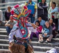 Group in local costume performing ecuadorian traditional dance - Quito, Ecuador