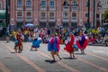 Group in local costume performing ecuadorian traditional dance - Quito, Ecuador