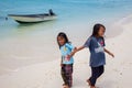 : A group of local Mantanani Island,kids are happy and play together
