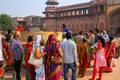 Group of local people standing outside Jahangiri Mahal in Agra F Royalty Free Stock Photo