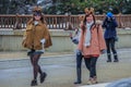 Group of locals walking in the park of Nara. People of Japan.