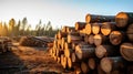 Group of Log trunks pile, Wooden trunks pine, Logging timber wood industry