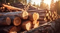 Group of Log trunks pile, Wooden trunks pine, Logging timber wood industry