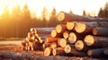 Group of Log trunks pile, Wooden trunks pine, Logging timber wood industry