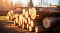 Group of Log trunks pile, Wooden trunks pine, Logging timber wood industry