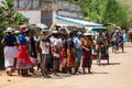 Group of Malagasy people gathers on the streets of Miandrivazo.