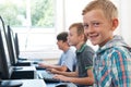 Group Of Male Elementary School Children In Computer Class Royalty Free Stock Photo