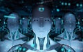 Group of male robots following leader cyborg army 3d rendering