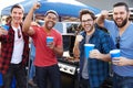 Group Of Male Sports Fans Tailgating In Stadium Car Park Royalty Free Stock Photo