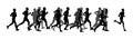 Group of marathon racers running. Marathon people vector silhouette. Urban runners on the street. Royalty Free Stock Photo
