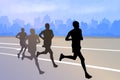 Group of marathon runners silhouettes on abstract city background Royalty Free Stock Photo