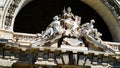 Group of marble statues with Latin inscription justice, on the facade of the Palazzo della Cassazione in Rome