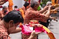 A Group of mature men presented the gift to all monks in the temple