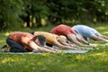 Group Of Mature People Practicing Yoga Together Outdoors, Making Child's Pose Royalty Free Stock Photo