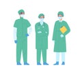 Group of medical staff in protective clothes vector illustration. Team of diverse physicians in safety mask and coat