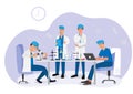 Group of medical students doing lab experiments isolated flat vector illustration Cartoon scientist doing research or chemical