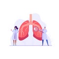 Group of medical workers and doctors diagnose lung problems in clinic. Concept of fluorographic examination, pulmonology, medical