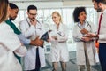 Group of medics discuss x-ray scan Royalty Free Stock Photo