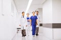 Group of medics or doctors at hospital corridor Royalty Free Stock Photo