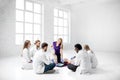 Group of medics during the first aid training indoors Royalty Free Stock Photo