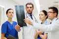 Group of medics with spine x-ray scan at hospital Royalty Free Stock Photo