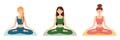 Group of meditating women. Girls in lotus position practicing yoga, vector illustration