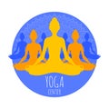 Group of meditating women in lotus pose. Yoga illustration.