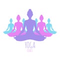 Group of meditating women in lotus pose. Yoga illustration.