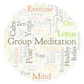 Group Meditation in a circle shape word cloud.