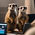 A group of meerkats collaborating on a video editing project with mini editing software on a computer3