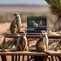 A group of meerkats collaborating on a video editing project with mini editing software on a computer5