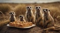 A Curious Clan of Meerkats Gather Around a Tempting Tart in the African Savannah Royalty Free Stock Photo