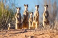 group of meerkats standing alert in desert sunlight Royalty Free Stock Photo