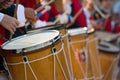 Group of Men Dressed in Medieval Clothes Playing Drums