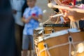 Group of Men Dressed in Medieval Clothes Playing Drums