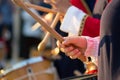 Group of Men Dressed in Medieval Clothes Playing Drums