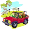 Hunters Wearing Weapon Driving Jeep on Safari Royalty Free Stock Photo