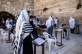 Group of men praying at Western Wall in Jerusalem, Israel. Royalty Free Stock Photo
