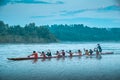 Group of men rowing over the river Royalty Free Stock Photo