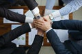 Group men in suits hold out their hands in unity Royalty Free Stock Photo
