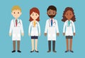 Group of men and women doctors characters team on white background Royalty Free Stock Photo