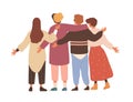 Group of men and women hugging and waving hands. Concept of friendship and team support. Friends or colleagues standing