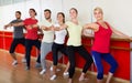 Group of men and women practicing at the ballet barre Royalty Free Stock Photo