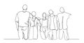 A group of men and women standing together have their friendship - one line drawing. Single continuous line drawing about group of