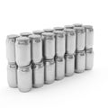 Group of metal containers with handles on white background, 3d rendering