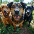 group of 3 metis dogs with tongue exposed